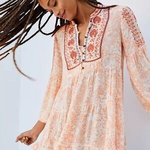Anthropologie Claudia Embroidered Babydoll Tunic